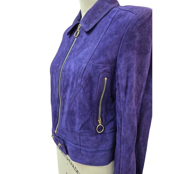 Carlisle 100% Suede Moto Jacket Purple with Gold Hardware Sz 12 Gorgeous - Picture 3 of 6